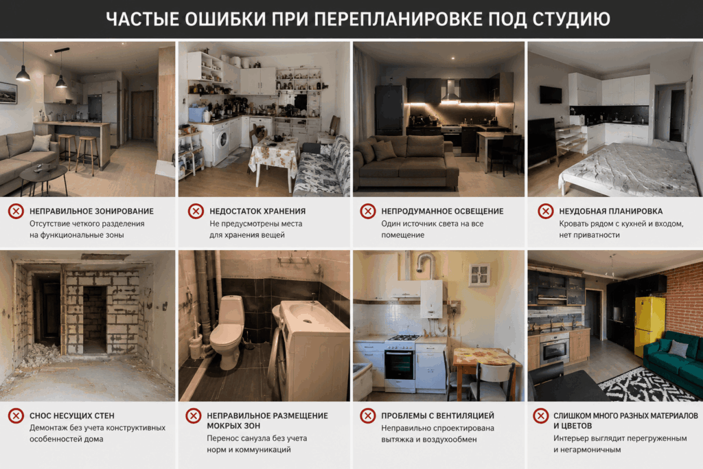 частые ошибки при перепланировке под студию