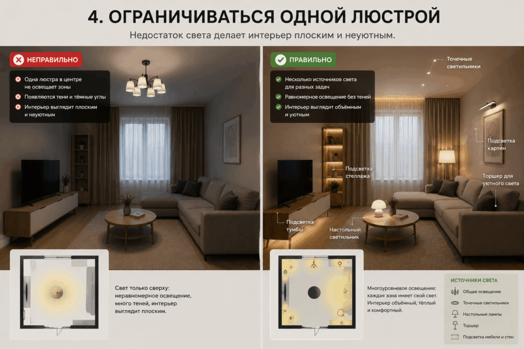 Ограничиваться одной люстрой