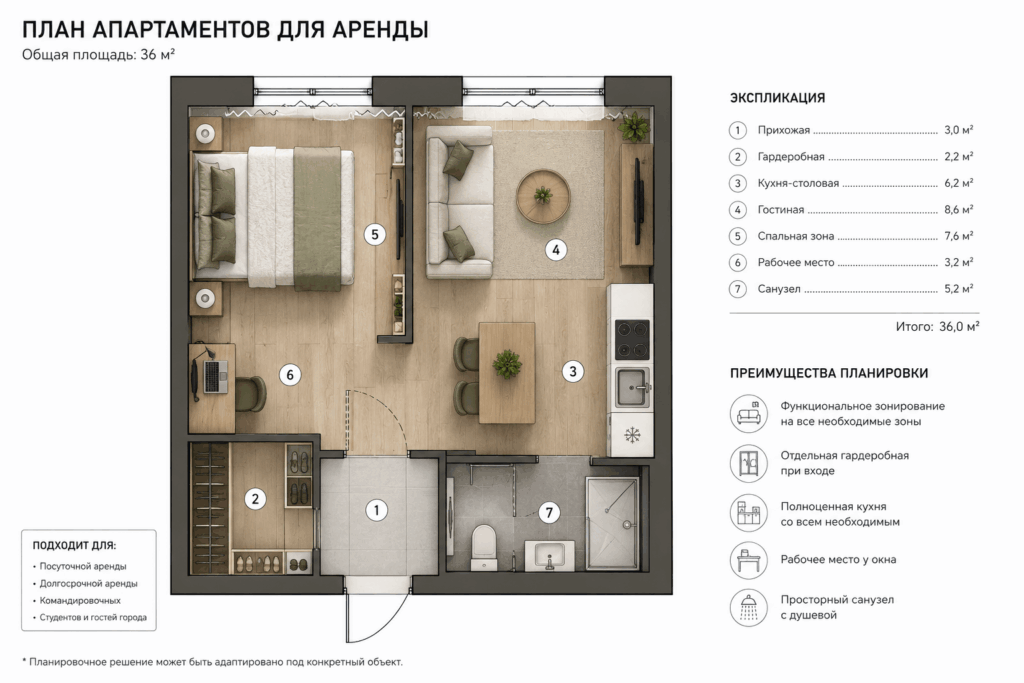 План апартаментов для аренды