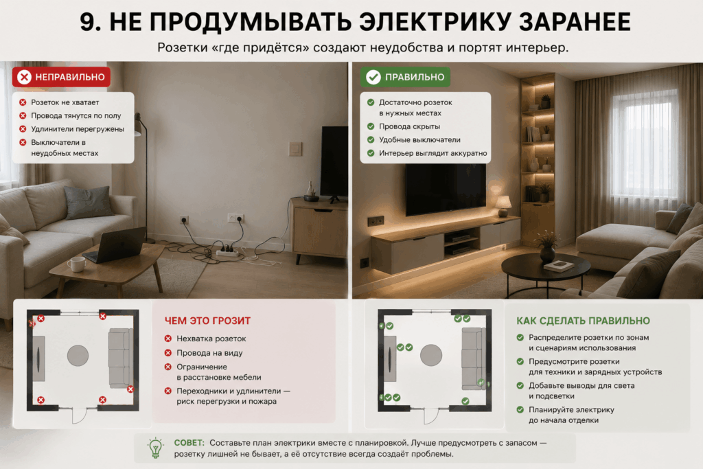 Не продумывать электрику заранее