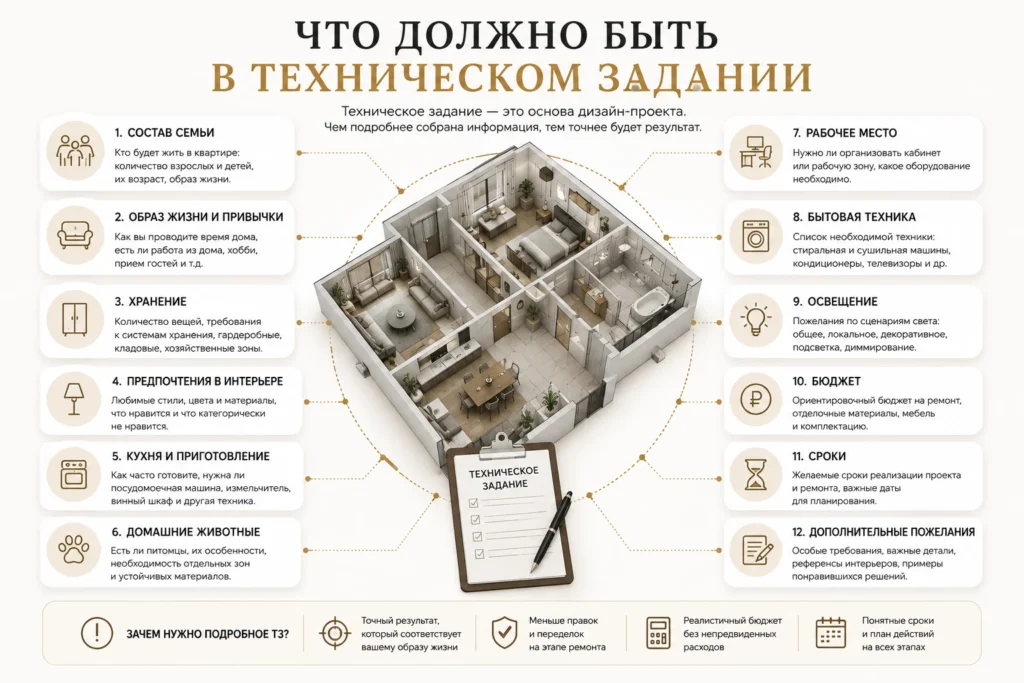 Что должно быть в техническом задании на дизайн-проект квартиры