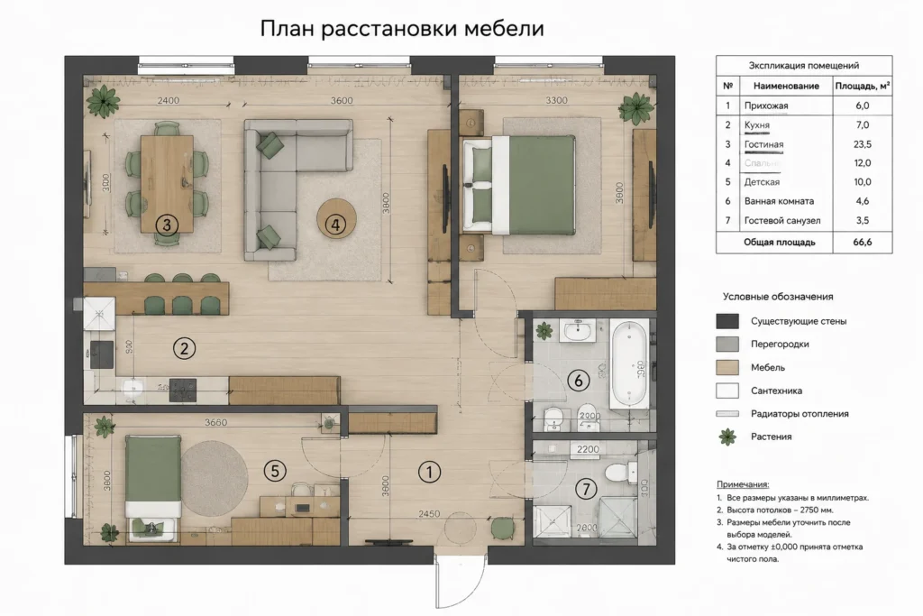 План расстановки мебели в квартире